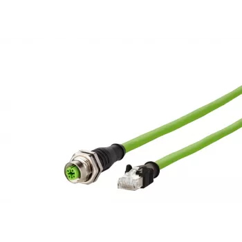 METZ CONNECT 142M4D25050 Cabo de ligação Industrial Ethernet M12, CAT 5e S/UTP, 5 m, bainha PUR verde, resistente a ácidos/ozono/UV, adequado para correntes de arrasto