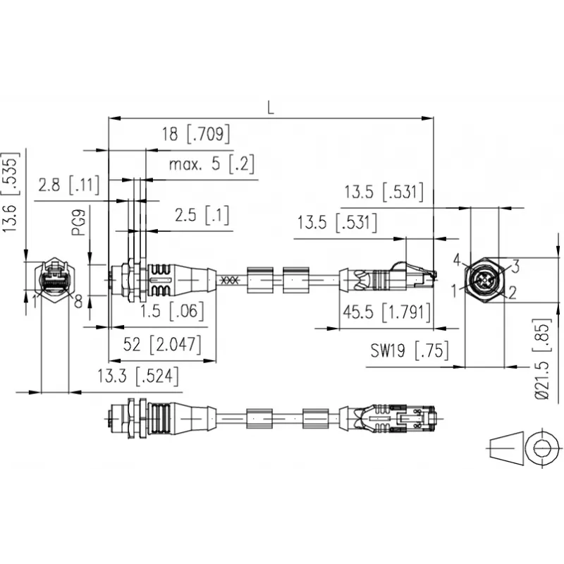METZ CONNECT 142M4D25050 Cabo de ligação Industrial Ethernet M12, CAT 5e S/UTP, 5 m, bainha PUR verde, resistente a ácidos/ozono/UV, adequado para correntes de arrasto