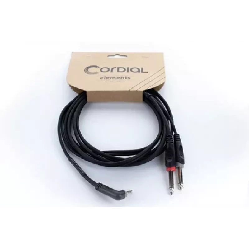 Cordial 14869 Cabo adaptador Y de áudio 3,5mm jack estéreo para 2x jack mono 6,3mm 5m preto
