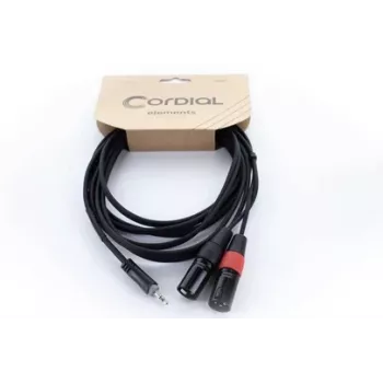 Cordial EY 1 WMM Cabo adaptador Y XLR, 3,5mm TRS para 2x XLR macho, 1m, OFC, blindagem em espiral, preto 14870