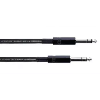 Cordial 14816 Cabo de áudio jack estéreo 6,3mm TRS para 6,3mm TRS, 1,5m, preto, par entrançado, PVC