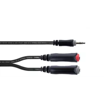 Cordial 14892 Cabo adaptador Y de áudio, ficha jack estéreo 3,5 mm para duas tomadas jack mono 6,3 mm, 0,3 m, PVC preto