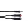 Cordial 14892 Cabo adaptador Y de áudio, ficha jack estéreo 3,5 mm para duas tomadas jack mono 6,3 mm, 0,3 m, PVC preto