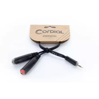 Cordial 14892 Cabo adaptador Y de áudio, ficha jack estéreo 3,5 mm para duas tomadas jack mono 6,3 mm, 0,3 m, PVC preto
