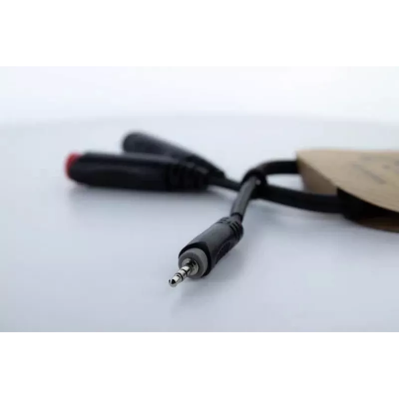 Cordial 14892 Cabo adaptador Y de áudio, ficha jack estéreo 3,5 mm para duas tomadas jack mono 6,3 mm, 0,3 m, PVC preto
