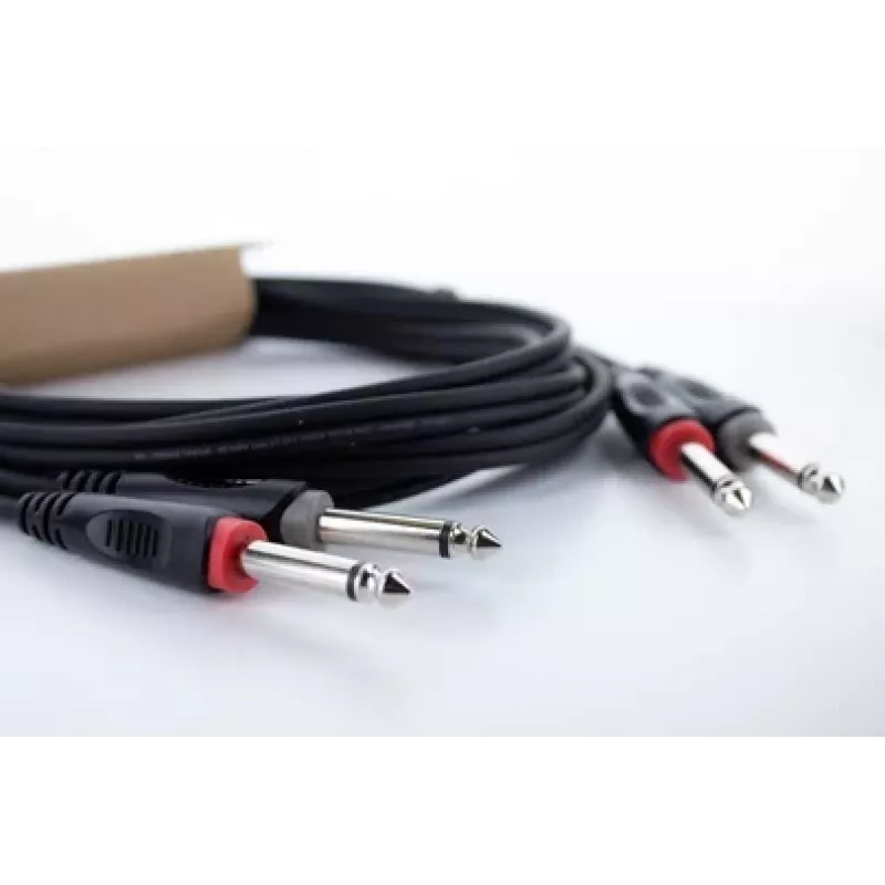 Cabo de áudio Cordial 14846 Twin Mono jack 6 m preto - 2x jack TS 6,3 mm para 2x jack TS 6,3 mm