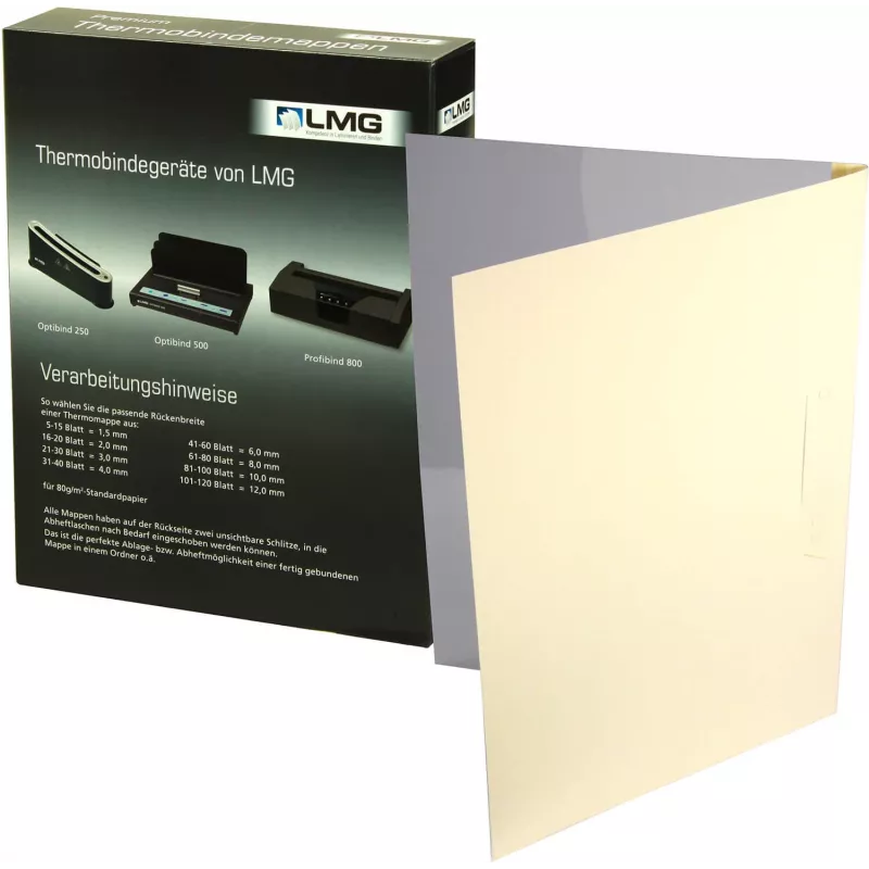 LMG Capas de encadernação térmica A4 bege linho 3 mm lombada pack de 50 BMDLEM-BEIG-R3