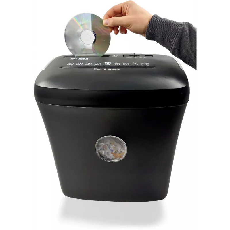 LMG DWS-1012CD Destruidora de documentos com corte em partículas e recipiente separado para CD/DVD, nível de segurança P-4, 10-12 folhas, 21L