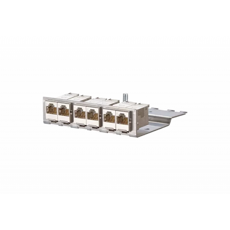 Patch panel METZCONNECT BTR E-DATmodul 6x88 1U CAT6 com 6 módulos RJ45 blindados, gestão de cabos integrada e alívio de tração 130922-03-E