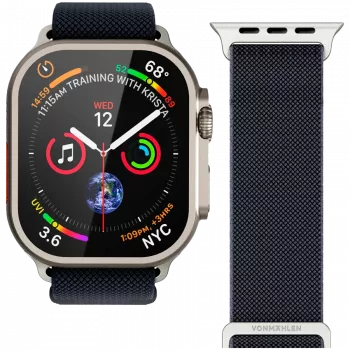 Pulseira Classic Nylon Loop VONMÄHLEN para Apple Watch 44/45/46/49mm, azul-marinho, tamanho único