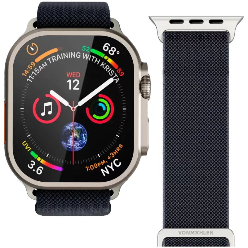 Pulseira Classic Nylon Loop VONMÄHLEN para Apple Watch 44/45/46/49mm, azul-marinho, tamanho único