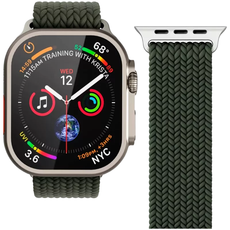VONMÄHLEN Woven Loop para Apple Watch 44/45/46/49mm, verde-azeitona