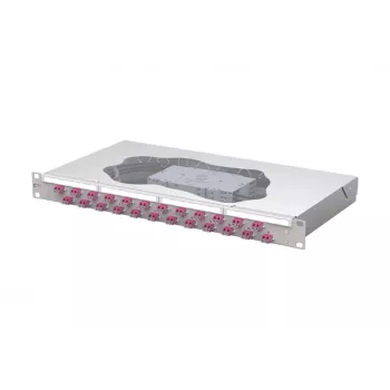 Painel de patch de fibra ótica com emendas METZ CONNECT 24 portas LC-Duplex OM4, 1U montagem em rack 19 polegadas, cinzento claro 1504577524-E