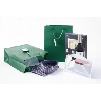 SIGEL GT500 saco de presente grande em papel verde-opala com verniz mate e etiqueta de presente