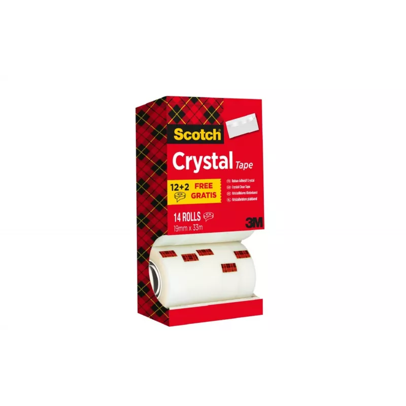 Fita adesiva 3M Scotch Crystal Clear, 19 mm x 33 m, 14 rolos (12 + 2 grátis) 6-1933R14