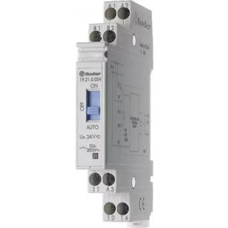 Interruptor crepuscular Finder 19.21.0.024 com temporizador e contacto de retorno, 1 CO 10 A, 24 V AC/DC