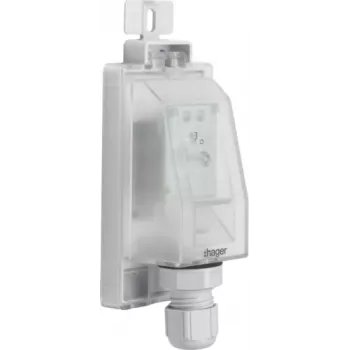 Sensor de luz exterior Hager EEN003 para interruptor crepuscular, montagem à superfície, IP55, cabo de 1,5 m, cinzento