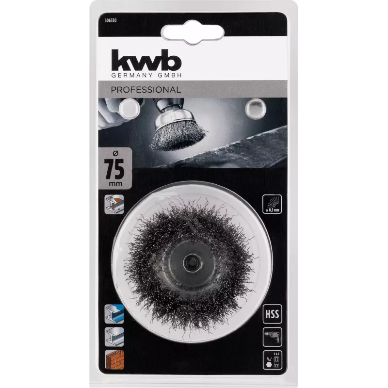 kwb Escova de copo - Nó torcido - 0,3 mm - 6 mm - 7,5 cm - Metal - Pedra - Metal (606330)