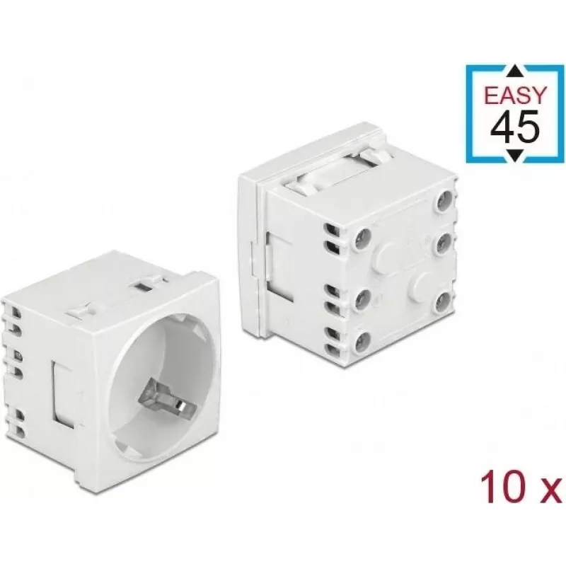 Delock Easy 45 tomada tipo F com obturador, branco RAL 9003, 16 A, 250 V, pack de 10 81324
