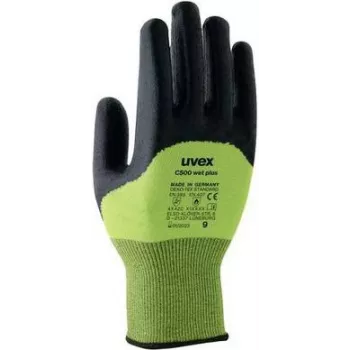 Uvex Handschutz Strick-HS C500 wet plus luvas de proteção contra cortes, tamanho 7, antracite/lima 6049607