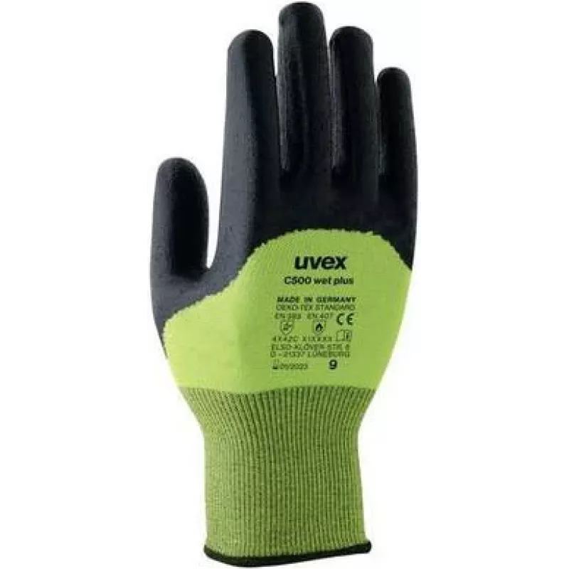 Uvex Handschutz Strick-HS C500 wet plus luvas de proteção contra cortes, tamanho 7, antracite/lima 6049607
