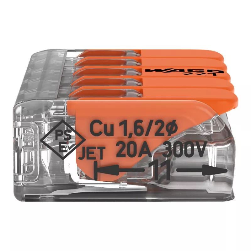 Conector de ligação WAGO 221-415 COMPACT 5 condutores 4 mm², pack de 25