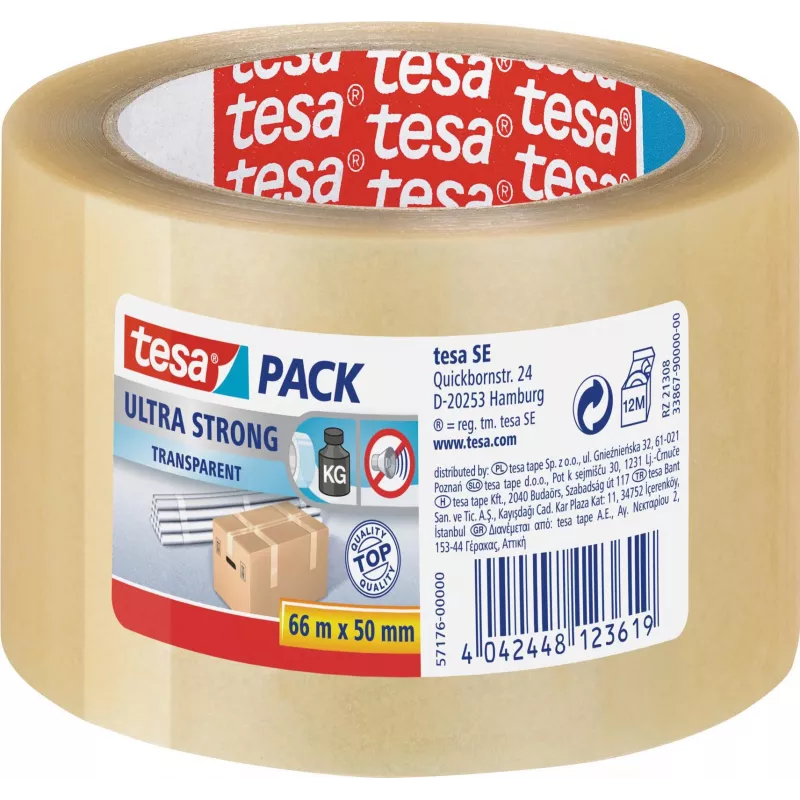 Fita de embalagem TESA ultra forte 66 m PVC transparente (57176)