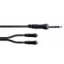 Cabo adaptador Y de áudio Cordial 14886 ficha jack estéreo 6,3 mm para 2x conector fêmea jack estéreo 3,5 mm 0,3 m cabo duplo PVC preto
