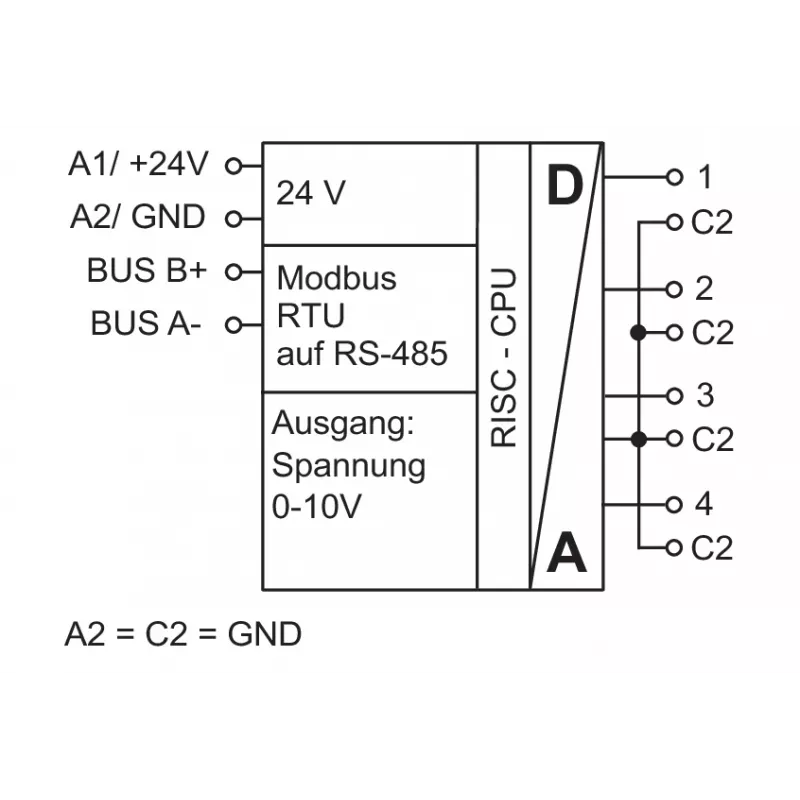 METZ MR-F-AO4 módulo de saída analógica Modbus RTU, 4 canais, RS485, 16 bits, calha DIN 110835130270