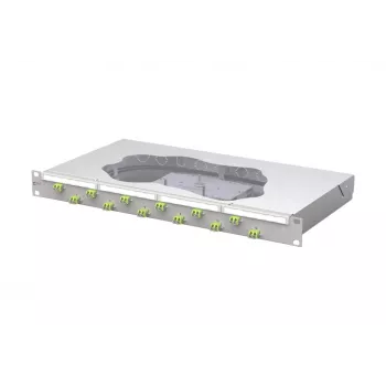 METZ CONNECT painel de patch de fusão de fibra ótica 12 portas LC Duplex OM5, 1U montagem em rack 19 polegadas, 24 fibras, pigtails de 2m, cinzento 1504587M12-F