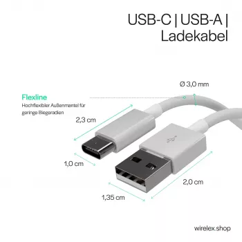 Flexline cabo de carregamento e sincronização USB, USB-A para USB-C, 2.0, ABS, branco, 0,5m (FL31-13040)