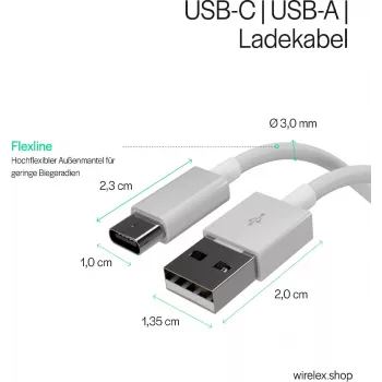 FLEXLINE FL31-13043 cabo de carregamento e sincronização USB-A para USB-C, 2.0, ABS, branco, 2m