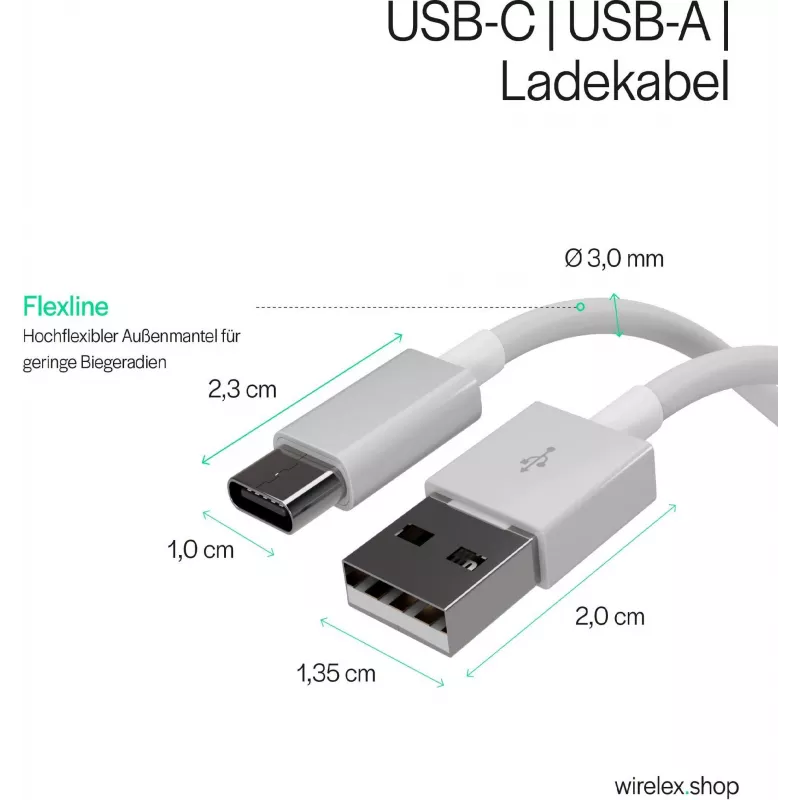 FLEXLINE FL31-13043 cabo de carregamento e sincronização USB-A para USB-C, 2.0, ABS, branco, 2m