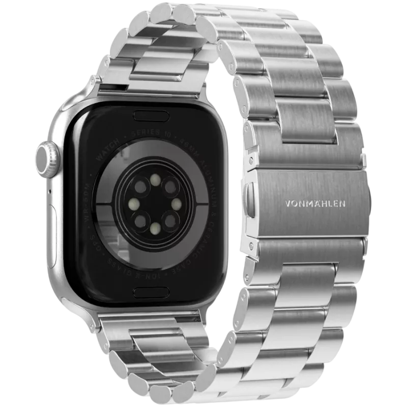 VONMÄHLEN Link pulseira 2 para Apple Watch 44/45/46/49mm, aço inoxidável, prateado