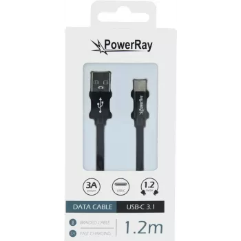 PowerRay Cabo de dados e carregamento USB-C para USB-A, 1,2 m, têxtil preto PR-DCUC120TBK