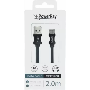 PowerRay Cabo de dados USB para Micro-USB 2,0 m entrançado preto PR-DCUM200TBK