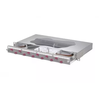 METZ CONNECT Painel de ligação de fusão 12x LC-Duplex OM4, 1U, montagem em rack 19 polegadas, cinzento 1504677512-F