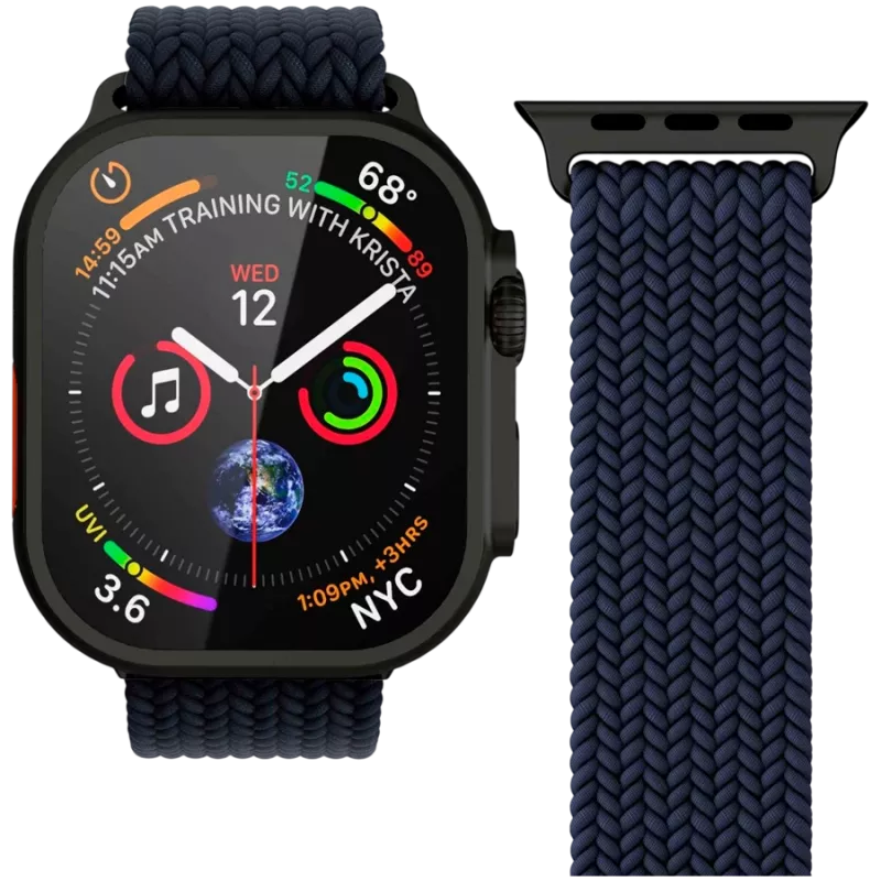 VONMÄHLEN Woven Loop para Apple Watch 44/45/46/49 mm, azul-marinho preto