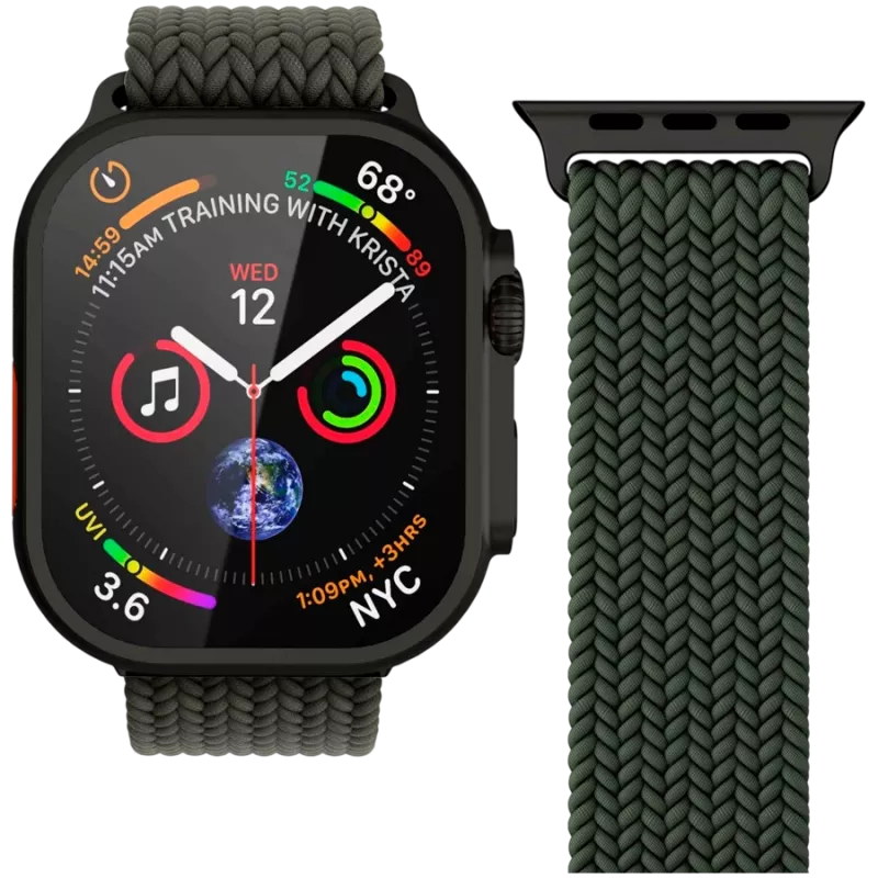 VONMÄHLEN Woven Loop para Apple Watch 44/45/46/49 mm, verde-azeitona preto