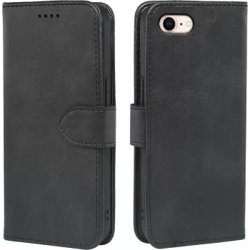 Capa flip wallet premium em pele AIMOYU para iPhone SE (2022/2020), iPhone 8/7 - preto