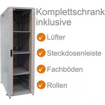 Conjunto completo de armário de rede IT-BUDGET 19 polegadas SRK 38U 600x800 mm porta de vidro/aço cinzento-claro 99ITB19SRK3868GGM