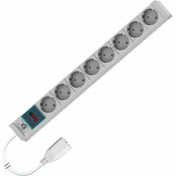 PDU de medição para rack Liebernetz 19 polegadas 1U, 8 tomadas Schuko CEE 7/3, entrada C14, cabo de 3m, cinzento-claro (90LNSDL20SC083)