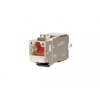 Keystone Jack METZ CONNECT C6Amodul K 180° 25G, blindado, Cat.6A, 25 Gigabit Ethernet, IDC sem ferramentas, zamac, certificado GHMT 130B21-25-E