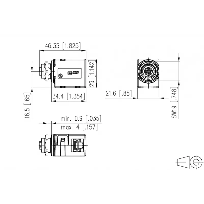 METZ MWN911A115 Conector macho/fêmea M12 de 4 polos codificação A para sensor/atuador, montagem em painel, ficha para conector fêmea, IP67