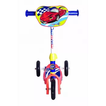 MUUWMI AU 506 Trotinete KiddyScooter Racing de 3 rodas para crianças a partir dos 3 anos, azul/vermelho, rodas dianteiras com LED, guiador ajustável 58-68 cm, máx. 20 kg