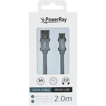 PowerRay Cabo de dados USB para Micro-USB, 2 m, cinzento têxtil, blister PR-DCUM200TGY