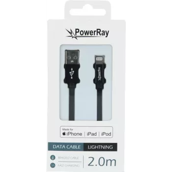 PowerRay PR-DCUL200TBK Cabo trançado USB-A para Lightning certificado MFi, 2 m, Preto