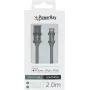 PowerRay PR-DCUL200TGY Cabo trançado USB-A para Lightning certificado MFi 2m cinzento têxtil