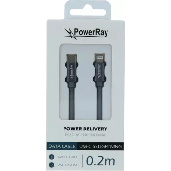 PowerRay Cabo de dados USB-C para Lightning 0,2m cinzento têxtil PR-DCCL020TGY