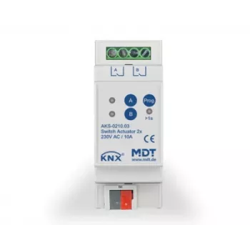 MDT KNX Atuador de comutação 2 canais, 2TE REG, 10A, 230V AC AKS-0210.03